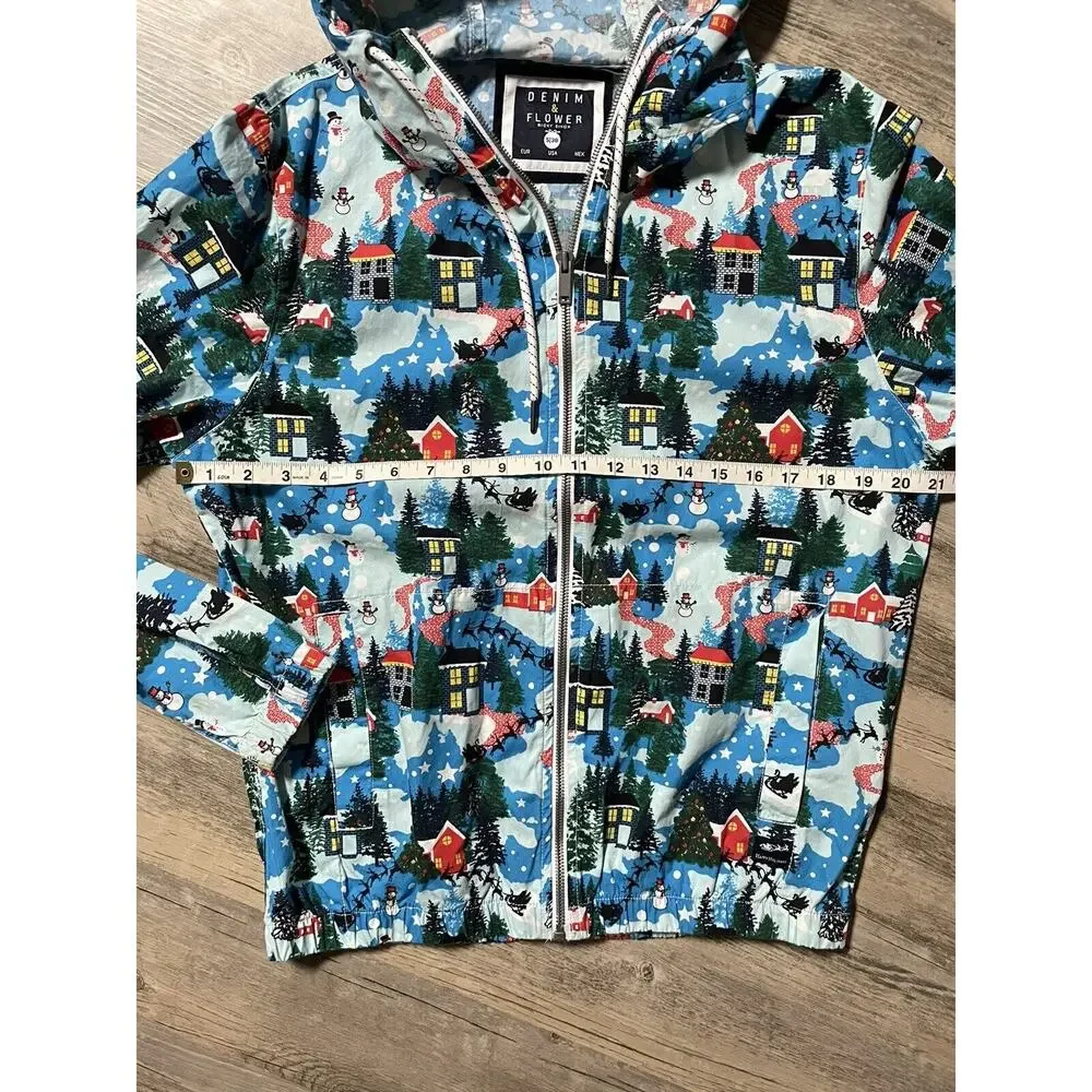 Christmas Village Jacket Denim & Flower Snow Snowman Ricky Singh Size S 38